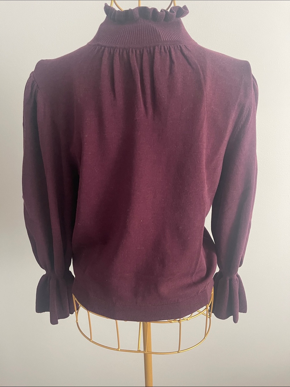 ba&sh Plum Ruffle Mock-Neck Sweater with Keyhole - Picture 3 of 4